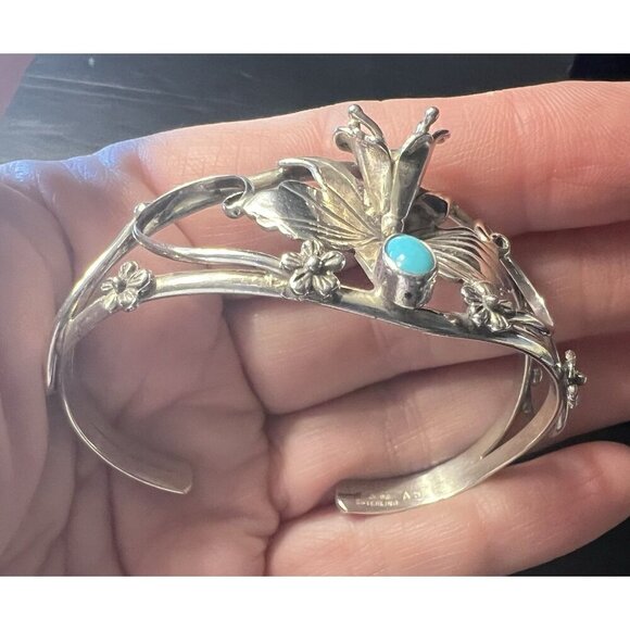 Vintage 1992 .925 Sterling Silver Carol Felley Orchid Cuff Bracelet - Picture 4 of 9